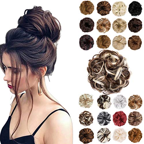 Messy Bun Hair Piece for Women - Thick Updo Scrunchies & Extensions (Brown/Blonde Mix) for Parties & Work