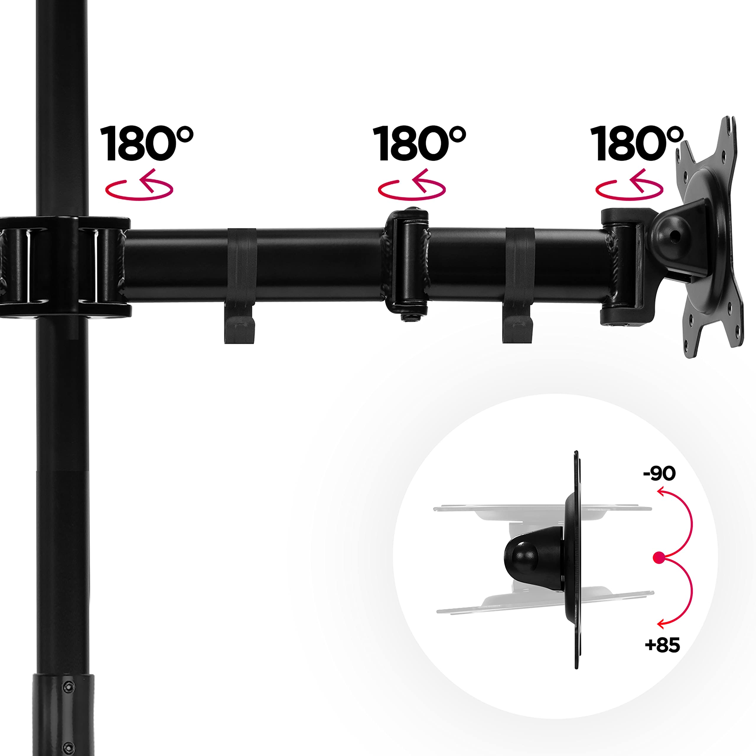 Duronic Dual Monitor Stand DMT252 - Height Adjustable PC Monitor Arm with 100cm Pole, C-Clamp Mount for 13-27