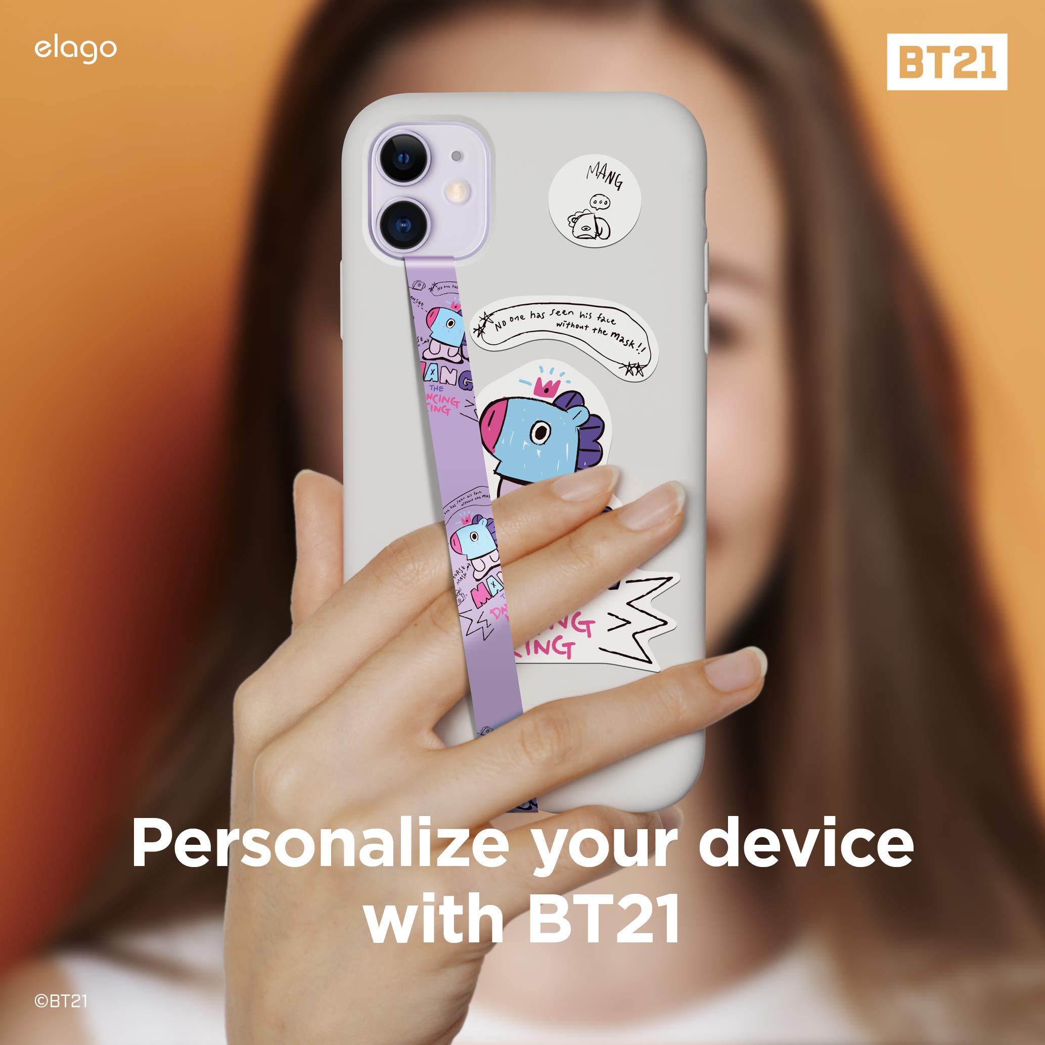 elago BT21 Phone Strap with Stickers - Double Sided Design, Phone Loop & Grip for All Smartphone Cases, MagSafe Compatible - Perfect for Daily Commute, Travel & Hands-Free Convenience