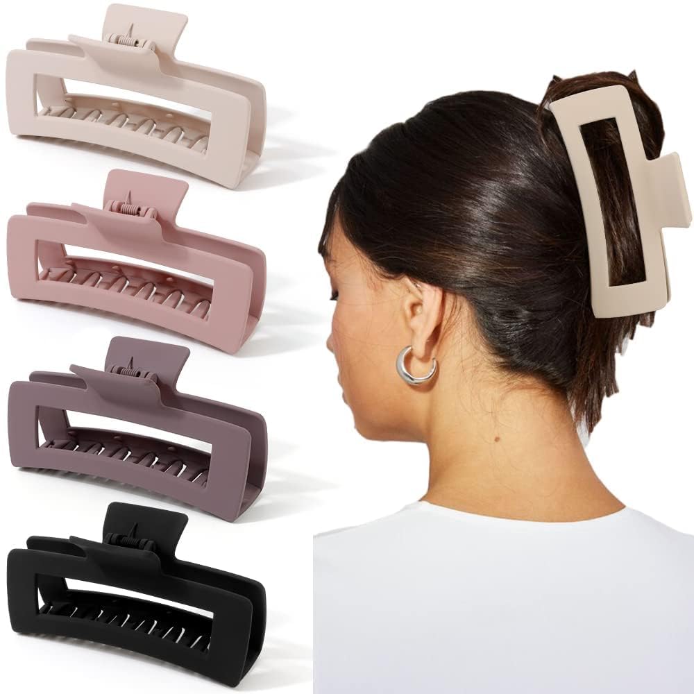 4PCS Acrylic Hair Claw Clips - Banana Barrettes & French Butterfly Jaw Clips for Women | Tortoise Shell Grip with Leopard Print | Long Size Hair Accessories for Women & Girls | Perfect for Ponytails, Buns & Everyday Styling