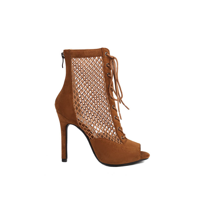 Suede Paneled Mesh High Heel Ankle Boots for Women - Stylish & Comfortable Fashion Shoes for Party, Night Out & Office Wear
