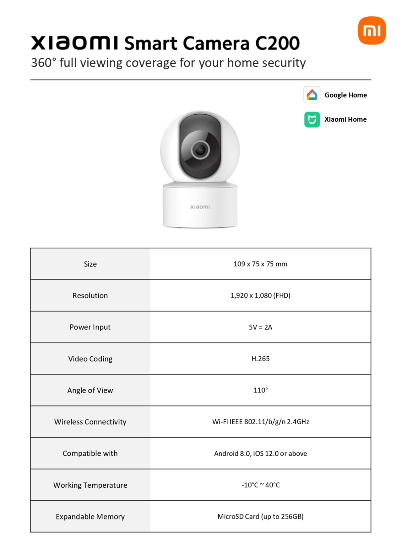 XiaoMi Smart IP Camera C200 - 1080P HD Security Camera with Night Vision, 2-Way Audio, Motion Detection for Home & Office Surveillance | Indoor WiFi Camera for Baby Monitor, Pet Monitoring, and Home Security