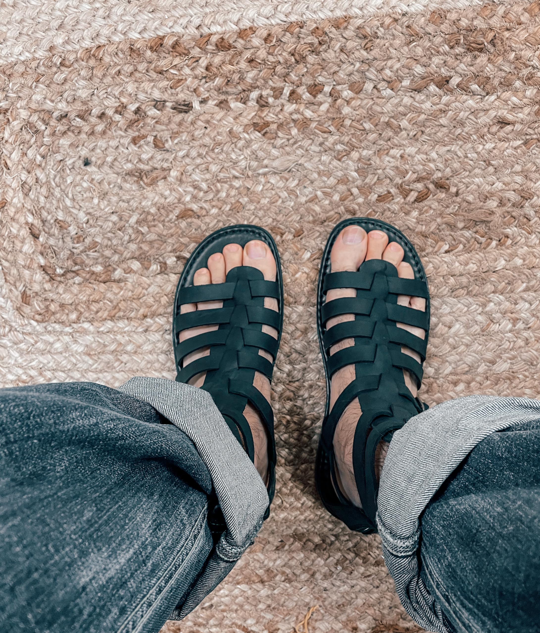 Men's Genuine Leather Black Gladiator Sandals - Authentic Greek Style Warrior Footwear for Summer, Beach & Costume Parties