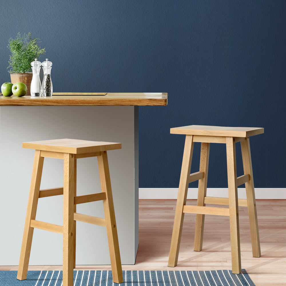 2-Pack Wooden Bar Stools for Kitchen Counter - Natural Finish Bar Height Stools with Back Support - Perfect for Breakfast Nook, Kitchen Island & Home Bar