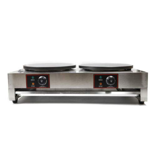3KW Commercial Electric Double Crepe Maker Machine - Stainless Steel Pancake Baker with Adjustable Temperature (50°C-300°C) | Non-Stick Countertop Griddle for Restaurants, Cafes & Home Breakfast Cooking