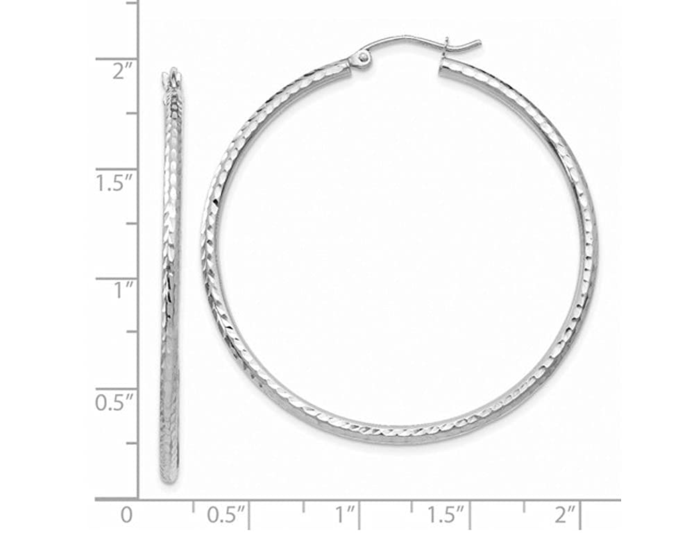14K White Gold Medium Diamond Cut Hoop Earrings - 1 3/4 Inch (2.00 mm) Dainty Everyday Jewelry for Women, Perfect for Work, Date Night & Special Occasions