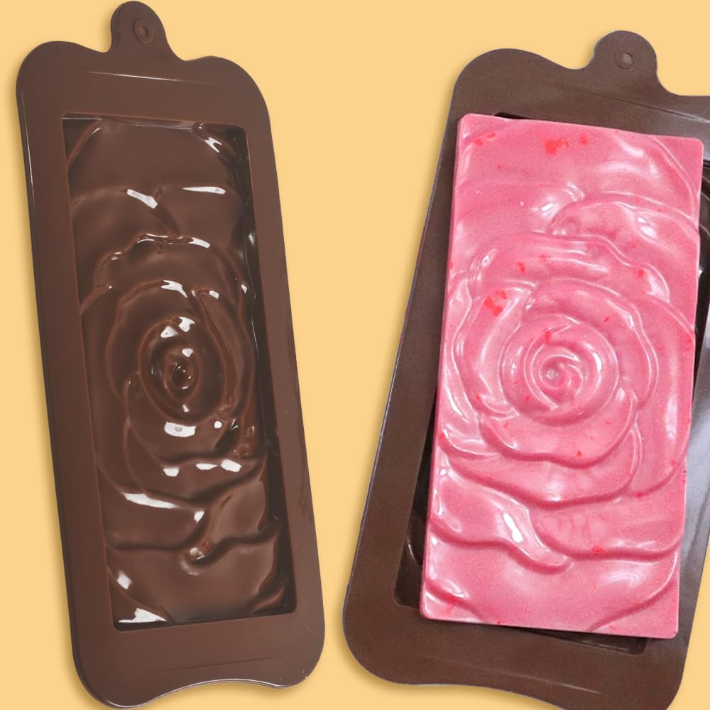 Premium Break Apart Silicone Chocolate Bar Molds with Rose Flower Design - 4 Pack for Homemade Protein Bars, Energy Bars & Candy Making - Perfect for Valentine's Day Gifts, Baking Parties & DIY Treats