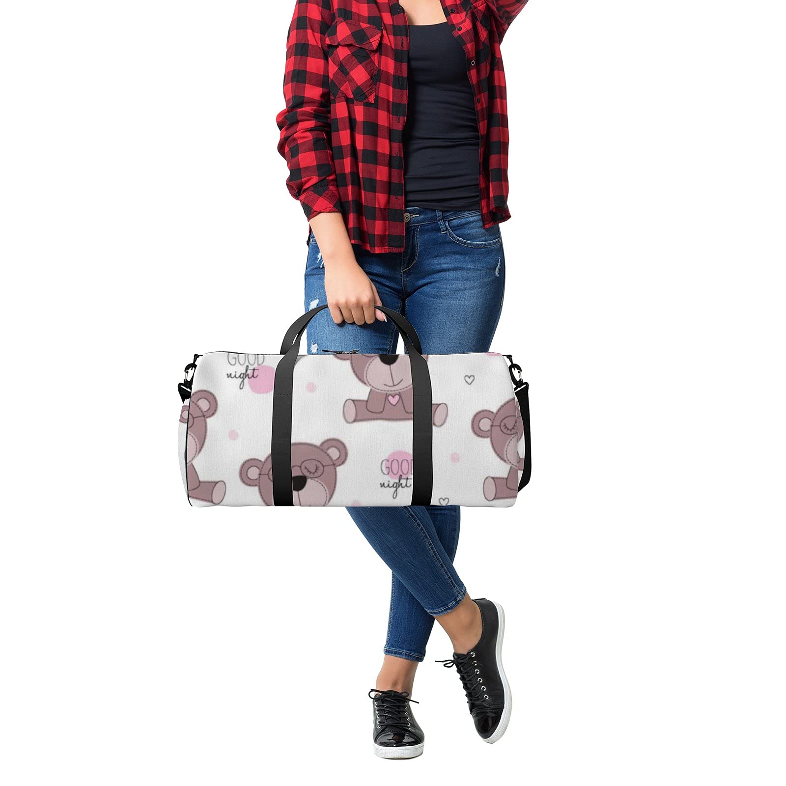 Kawaii Cartoon Animals Teddy Bear Print Waterproof Gym Tote Bag with Shoulder Strap & Zipper Pockets - Sports, Travel & Storage Shoulder Bag for Men & Women - Perfect for Workouts, Beach Trips & Daily Commute