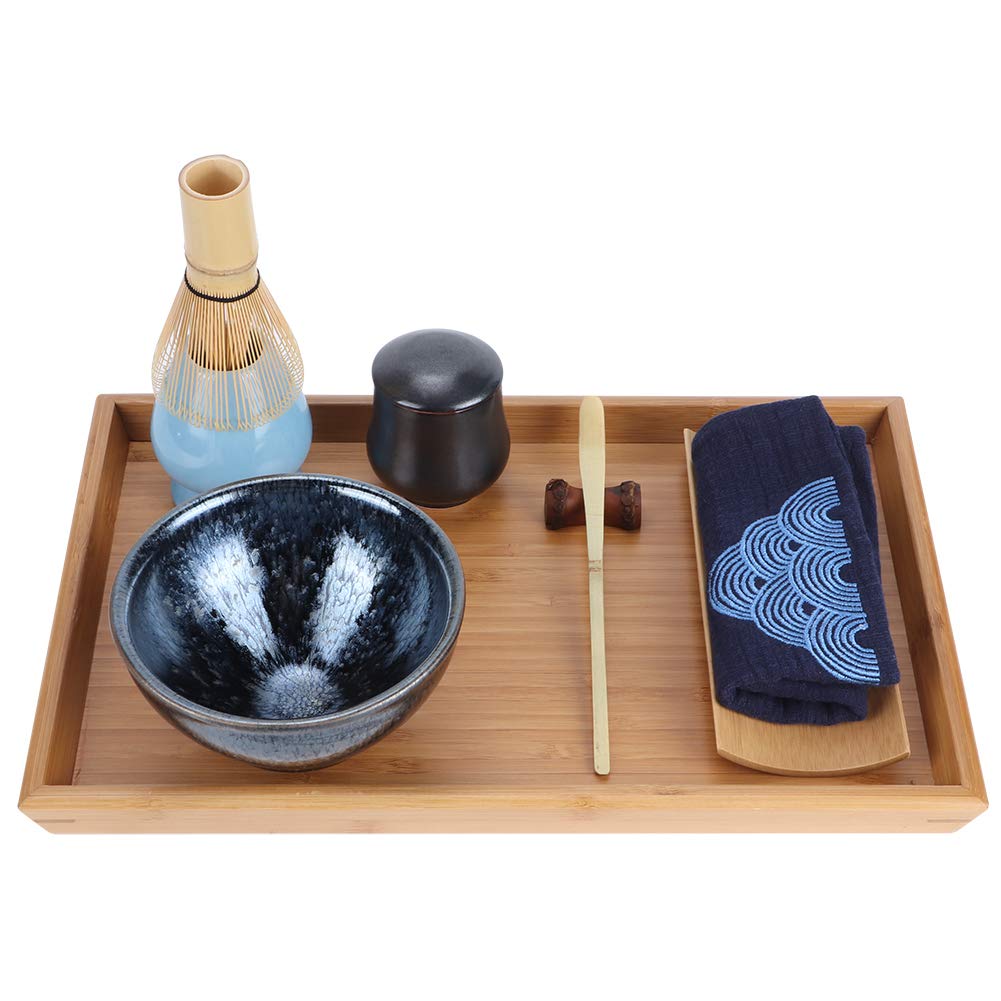 Premium Japanese Ceramic Tea Set with Bamboo Tray - Portable Travel Tea Accessories for Traditional Ceremony, Home & Office Use