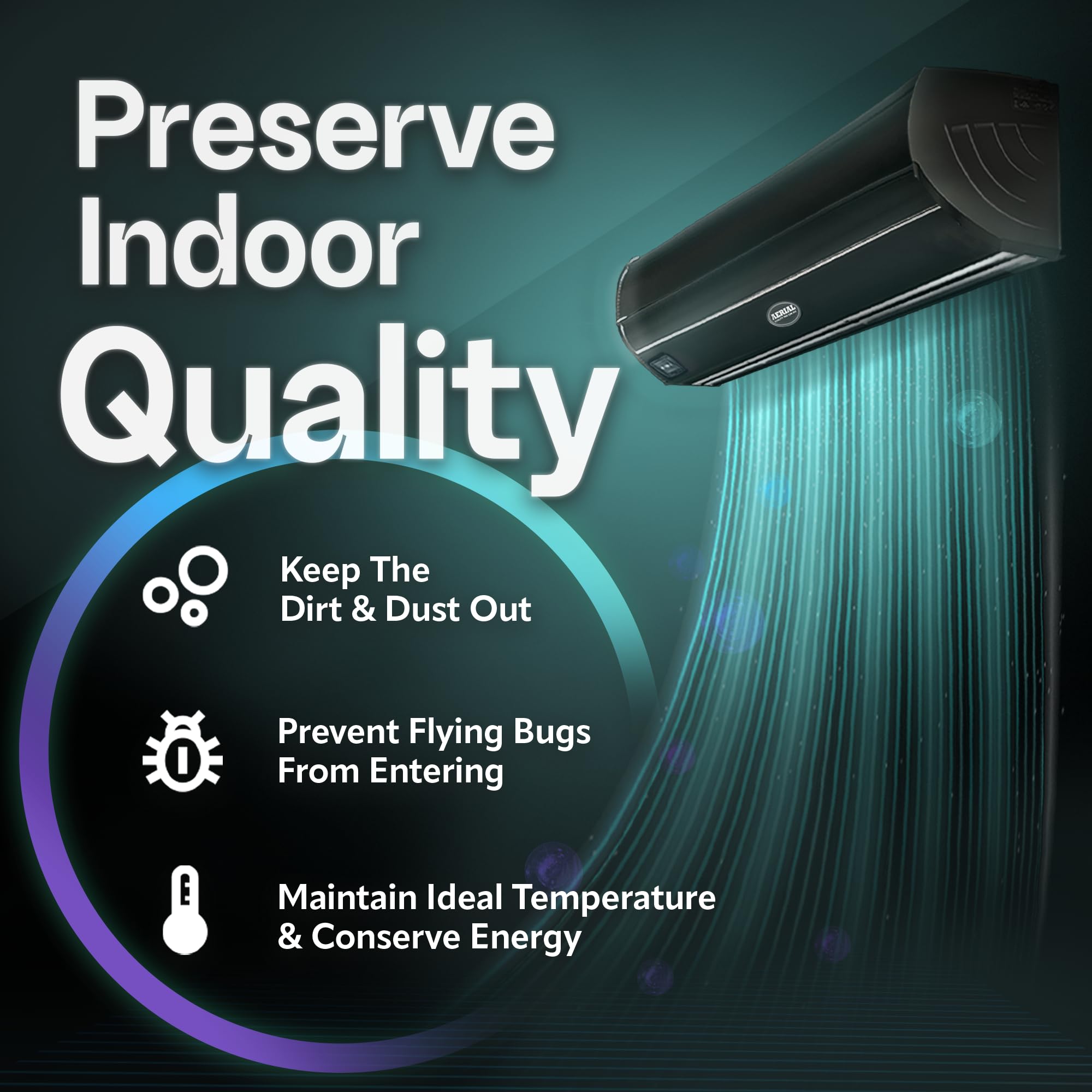Aerial Titan-2 DuraSteel 36-Inch Wall Mounted Commercial Air Curtain Fan - Heavy Duty UL Certified Dark Indoor Over Door Fan with Magnetic Switch - Ideal for Restaurants, Warehouses & Retail Stores