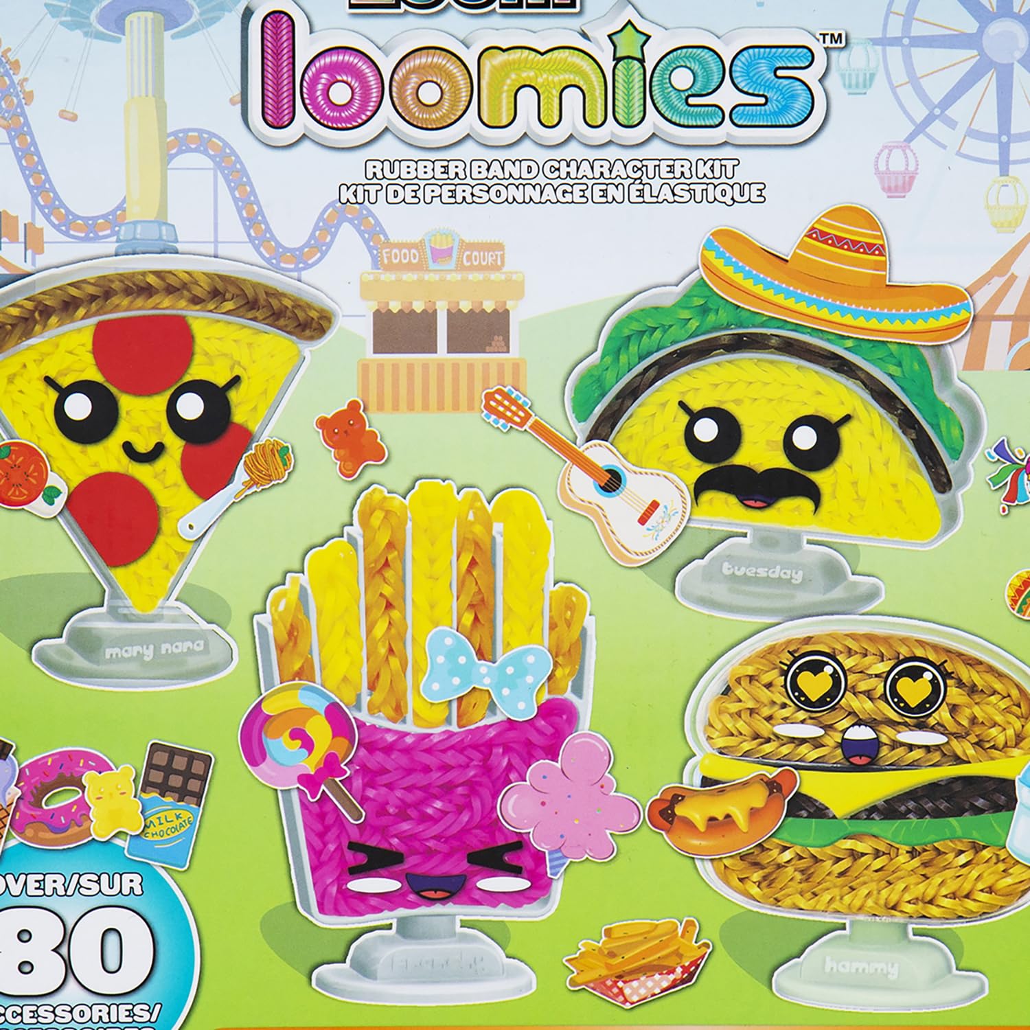 Rainbow Loom Loomies Food Figurines - 4 Character Rubber Band DIY Craft Kit - Make 4 Adorable Food Themed Characters - Perfect for Kids Parties, Creative Play & STEM Learning (Ages 7+)