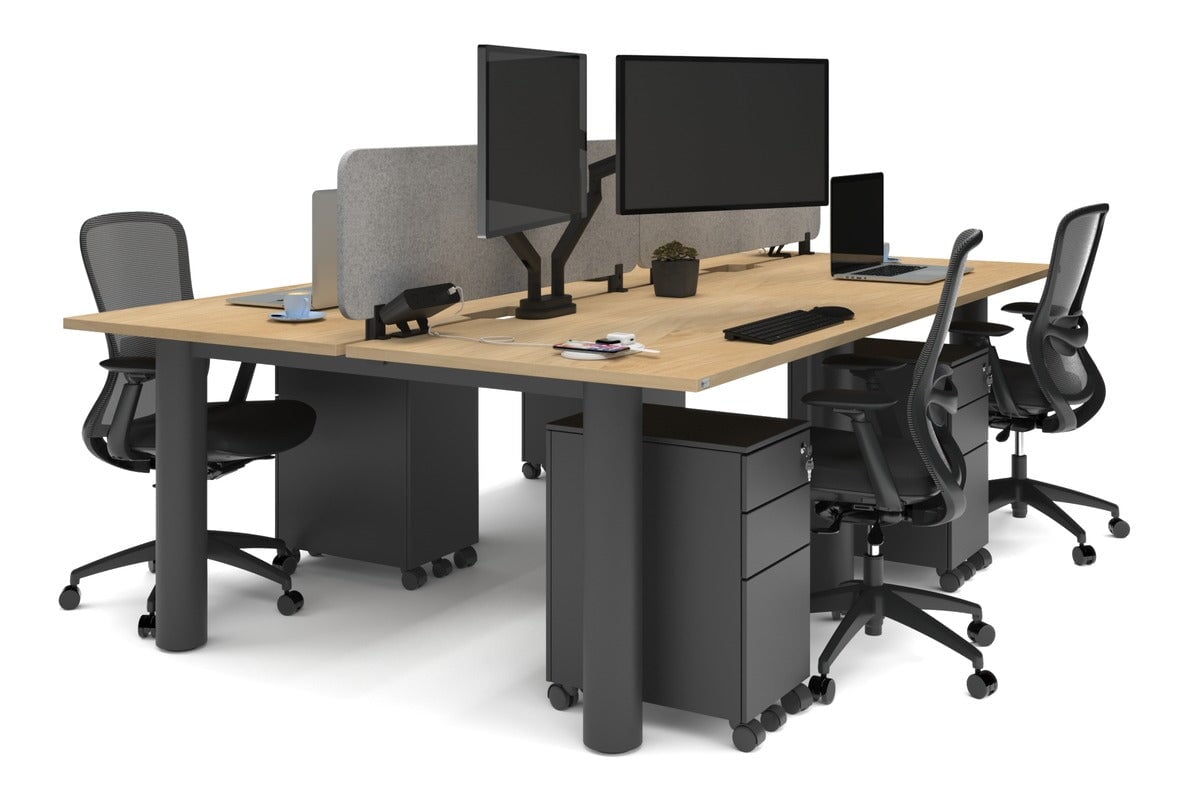 4-Person Office Workstation with Quadro Cylinder Legs - 1200L x 800W Desk with Cable Management Scallop for Modern Workspaces & Collaborative Office Environments