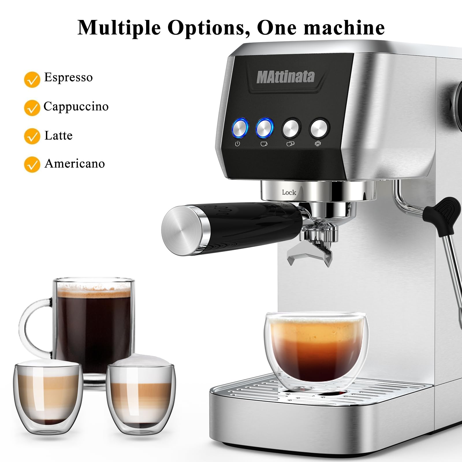 20Bar Compact Espresso Machine with Steam Milk Frother - Stainless Steel Coffee Maker for Cappuccino & Latte - Perfect for Home and Office Use - Mattino Ultra Espresso Maker for Coffee Lovers