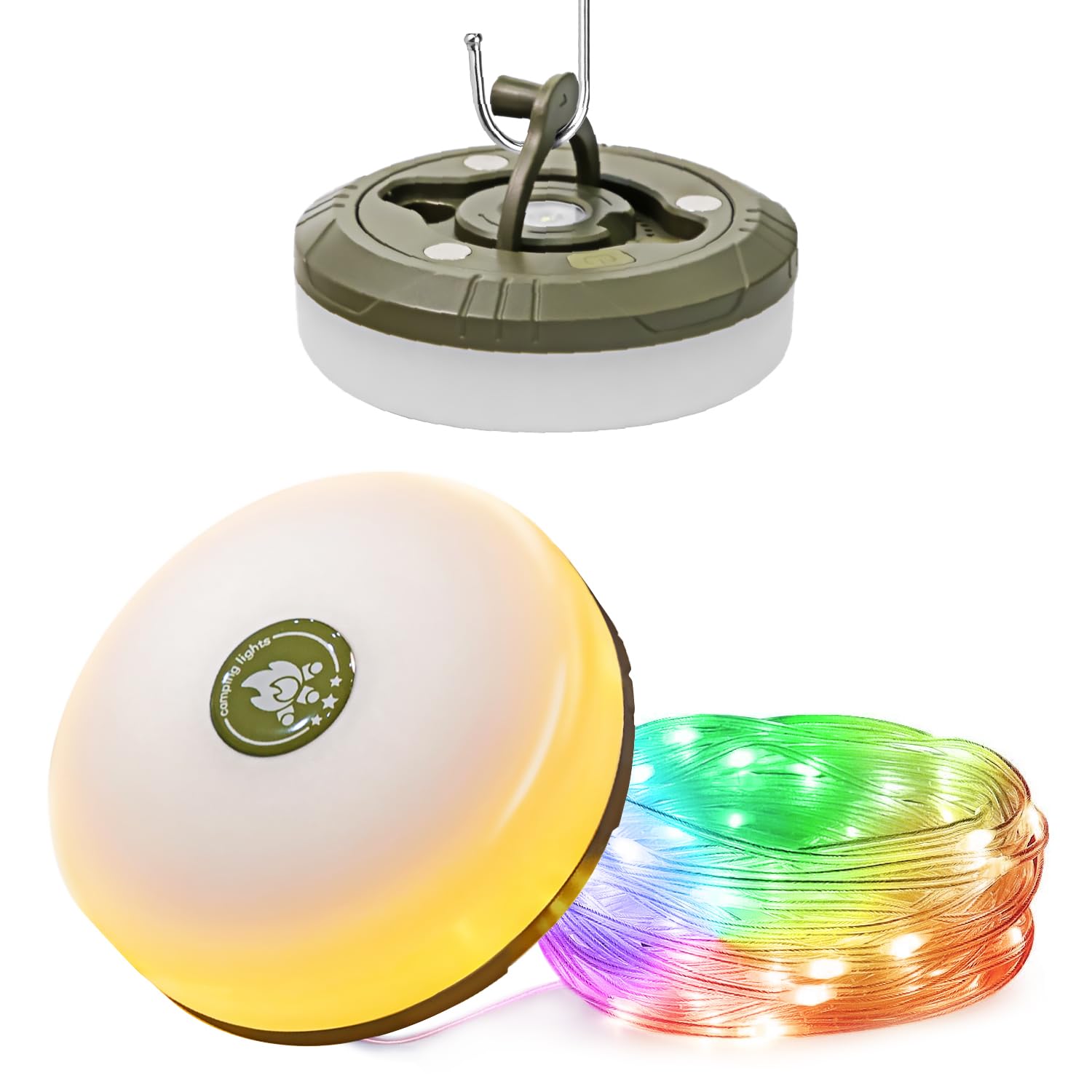 HAMLITE 3-in-1 Rechargeable Camping String Lights - 29.5Ft RGB Outdoor Fairy Lights with Multiple Modes & Brightness, USB Powered RV Awning Lights for Camping Tent, Camper, Yard, Patio, and Backyard Decor