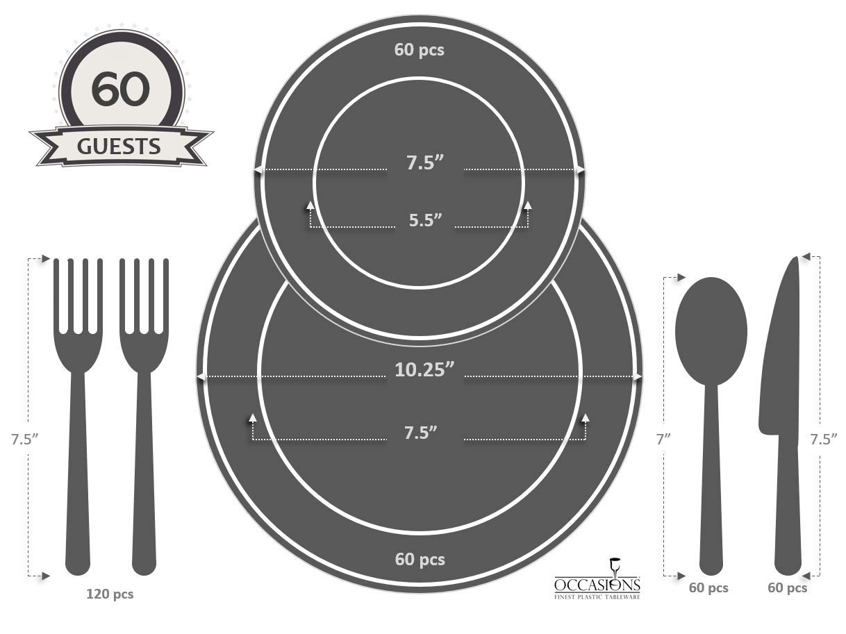 360 Pcs Wedding Disposable Plastic Plate & Silverware Set (60 Guest) - 10.25