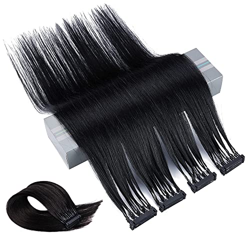 6D Clip-In Human Hair Extensions - 100% Real Remy Hair, Soft & Smooth, Perm & Dye Friendly, Reusable (20 Inch, #1 Jet Black) - 10 Rows for Voluminous Look - Perfect for Parties, Weddings & Daily Styling
