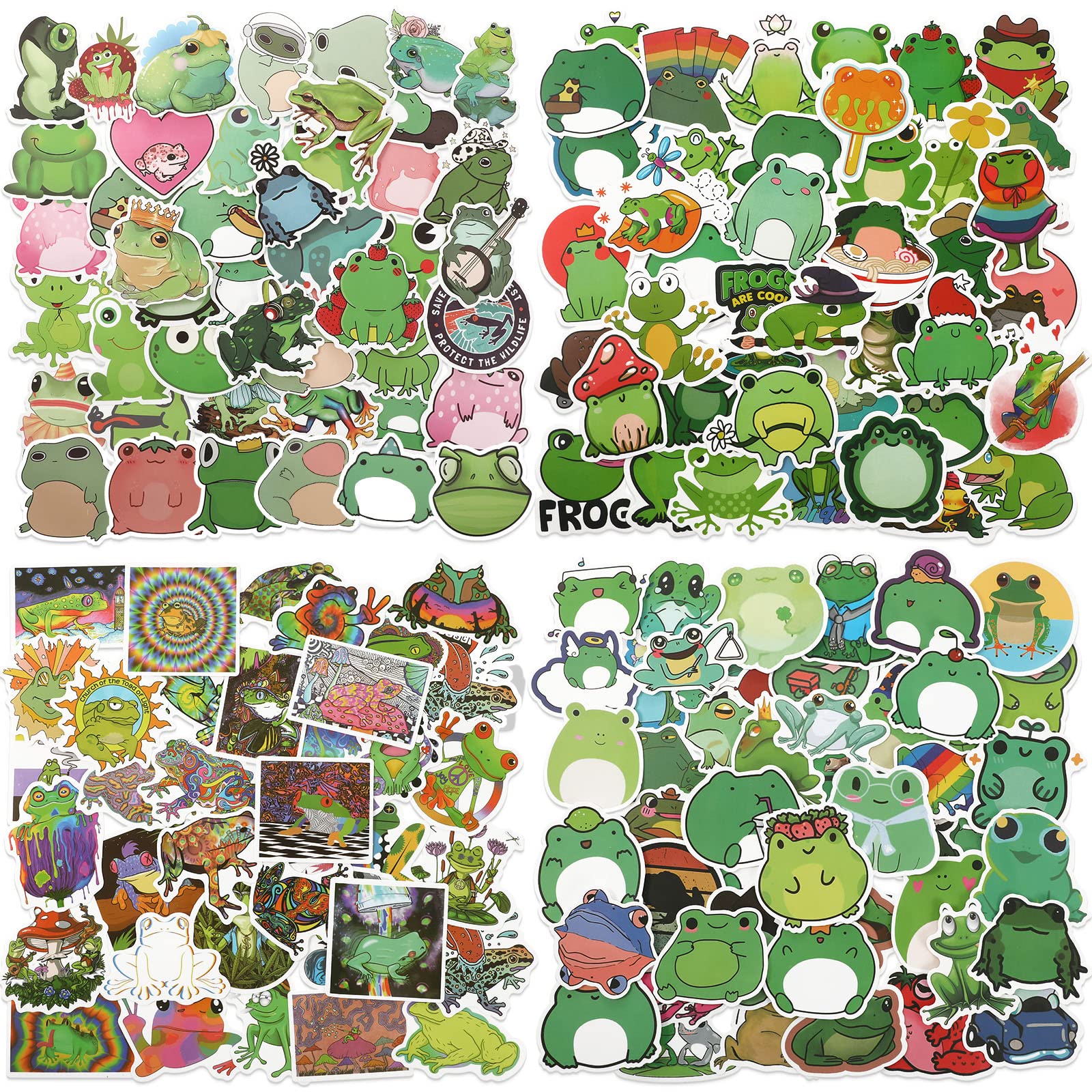 200 Pcs Cute Frog Vinyl Stickers - Waterproof Cartoon Animal Decals for Laptop, Phone, Water Bottle, Skateboard, Guitar - Fun Aesthetic Stickers for Kids & Teens - Perfect for School, DIY Crafts & Personalizing Accessories