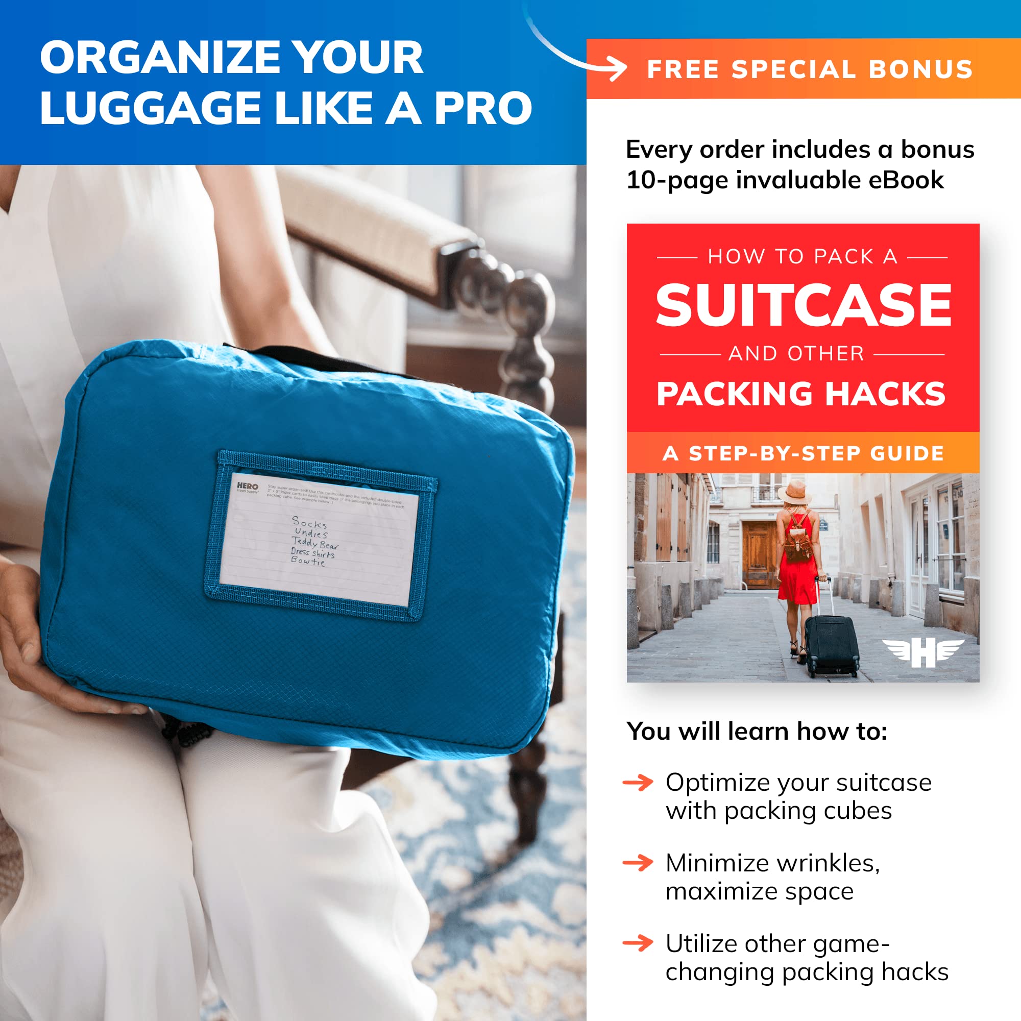 HERO Packing Cubes Set of 5 - Premium Travel Luggage Organizers with 2 Laundry Bags for Suitcase Organization | Perfect for Business Trips, Vacations & Family Travel