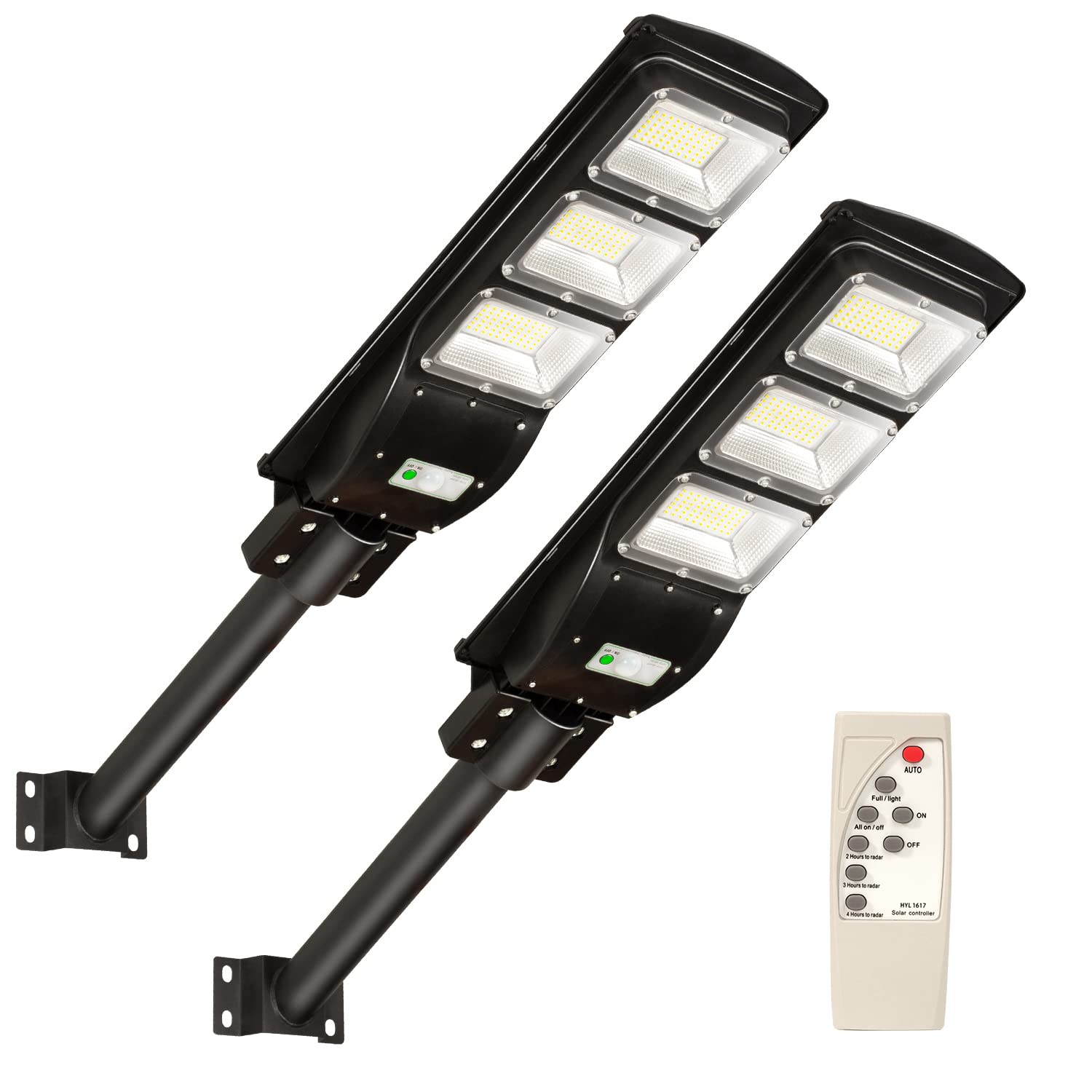 2Pcs Solar Street Lights Outdoor 9000LM, 6000K White - Motion Sensor Dusk to Dawn Flood Lights with 180 LEDs & Remote Control - Wireless Solar Powered Security Lights for Yard, Garden, Basketball Court, Parking Lot, Driveway & Pathway Lighting