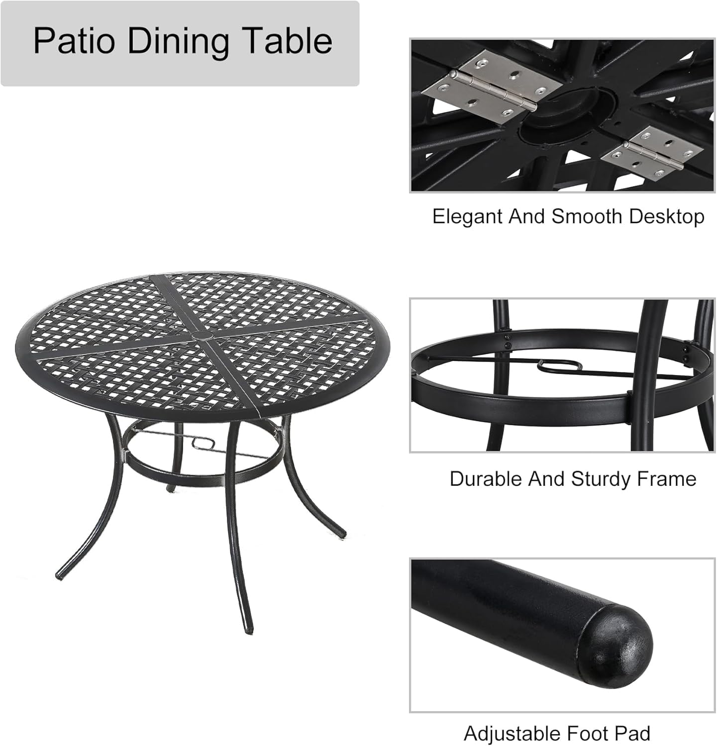 LOKATSE HOME 42.1 Inch Round Outdoor Patio Dining Table with Umbrella Hole - Durable Steel Frame for Backyard, Lawn, Balcony, Deck - Perfect for Family Gatherings & Outdoor Entertaining
