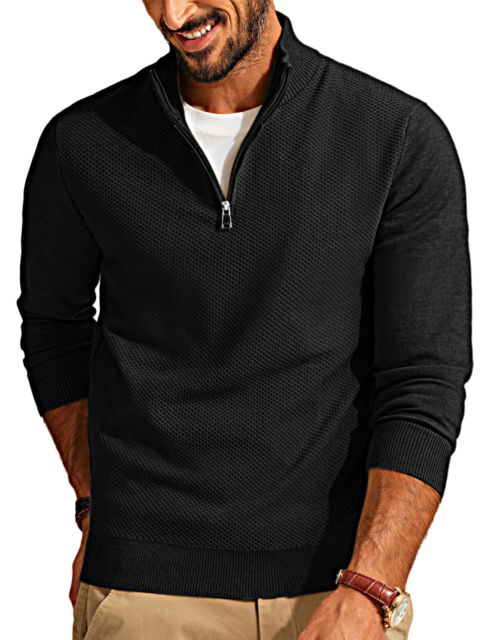 PJ PAUL JONES Men's Slim Fit Quarter Zip Pullover Sweater - Lightweight Knitted Casual Sweater for Work, Office & Outdoor Activities