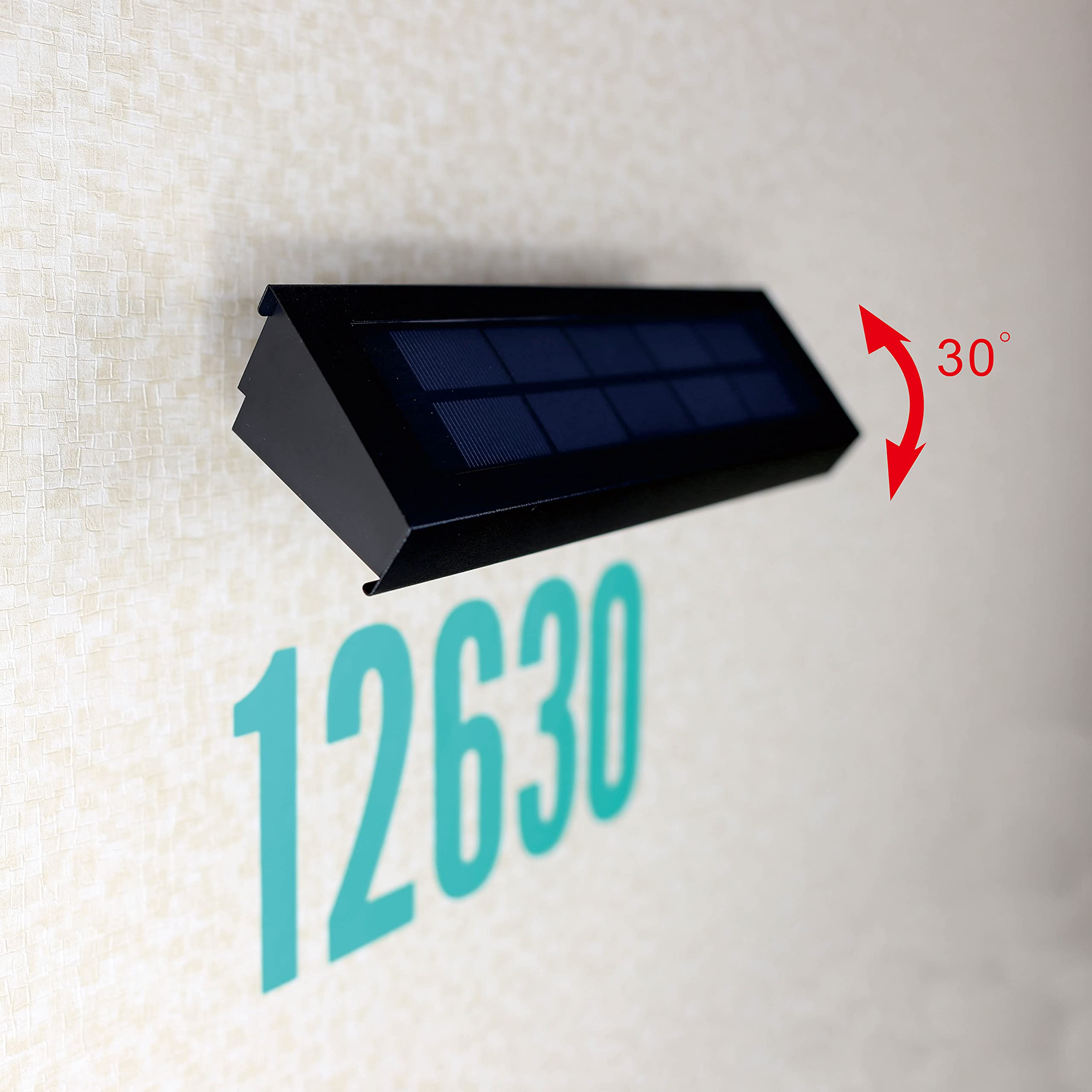 Solar Powered Outdoor House Number Light - Adjustable Black Address Sign Plate with Solar Panel for Home, Garden, Patio & Yard - Weatherproof Wall Lighting for Enhanced Nighttime Visibility
