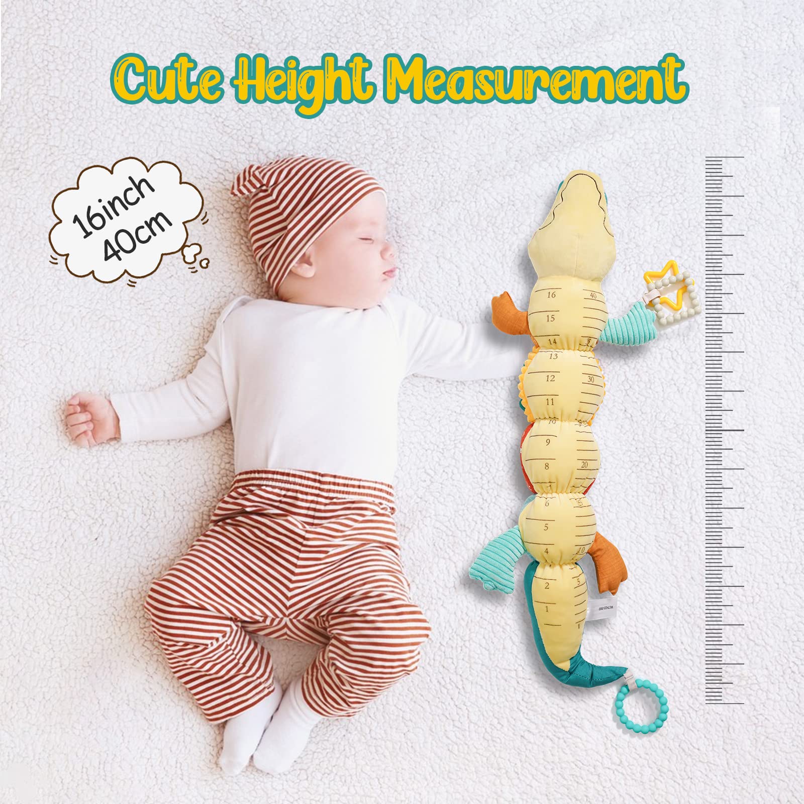Best Tummy Time Toys for Babies 0-6 Months - Musical Stuffed Animal with Rattle, Multi-Textures & Ruler Design - Alligator & Crocodile Infant Toys for 0-12 Months - Perfect for Sensory Play, Early Development & Newborn Bonding