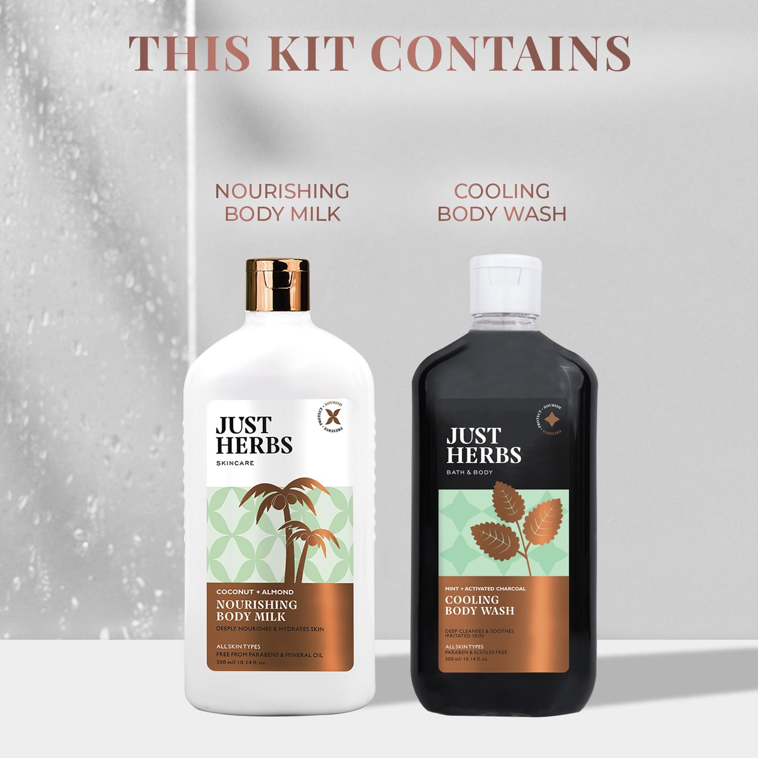 **Just Herbs Coconut Almond Body Milk & Charcoal Body Wash Gift Set (2 x 300ml) – Detox & Nourish Hydraclean Kit for Men & Women – Perfect for Spa Day & Relaxation**