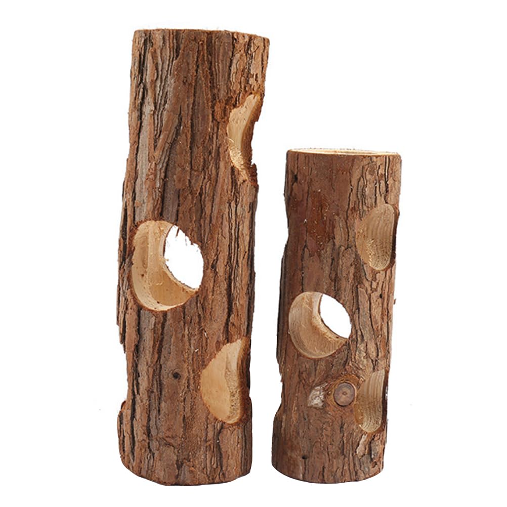 2 Pack Hamster Chew Toys - Natural Wooden Tree Hole Tunnel & Tube for Small Pets - Safe Chewing Exercise for Hamsters, Gerbils, Mice - Perfect for Cage Enrichment and Playtime Activities