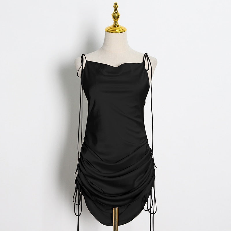 Sexy Black Ruched Party Dress for Women - V Neck Sleeveless High Waist Backless Slip Dress | Perfect for Summer Nights, Club Outfits & Cocktail Parties