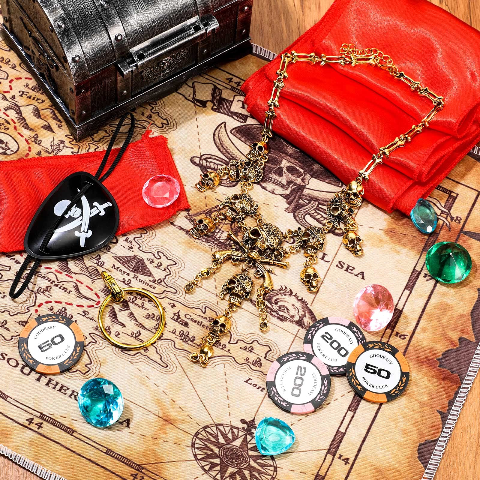 5-Piece Pirate Costume Accessories Set - Eye Patch, Sword, Hat, Hook & Earring for Halloween, Cosplay & Pirate Themed Parties - Perfect for Kids & Adults Dress Up