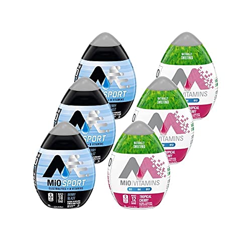 Mio Vitamins Tropical Cherry & Berry Blast Electrolyte Liquid Water Enhancer with B Vitamins - 1.62 Fl Oz (6 Pack) - Perfect for Hydration During Workouts, Travel & Daily Energy Boost