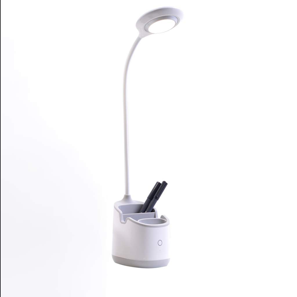 Rechargeable LED Desk Lamp with Eye Protection - USB Powered, 3-Speed Touch Dimming, Built-in Pen Holder for Study & Office Use (Gray) - Perfect for Reading, Writing & Working at Night
