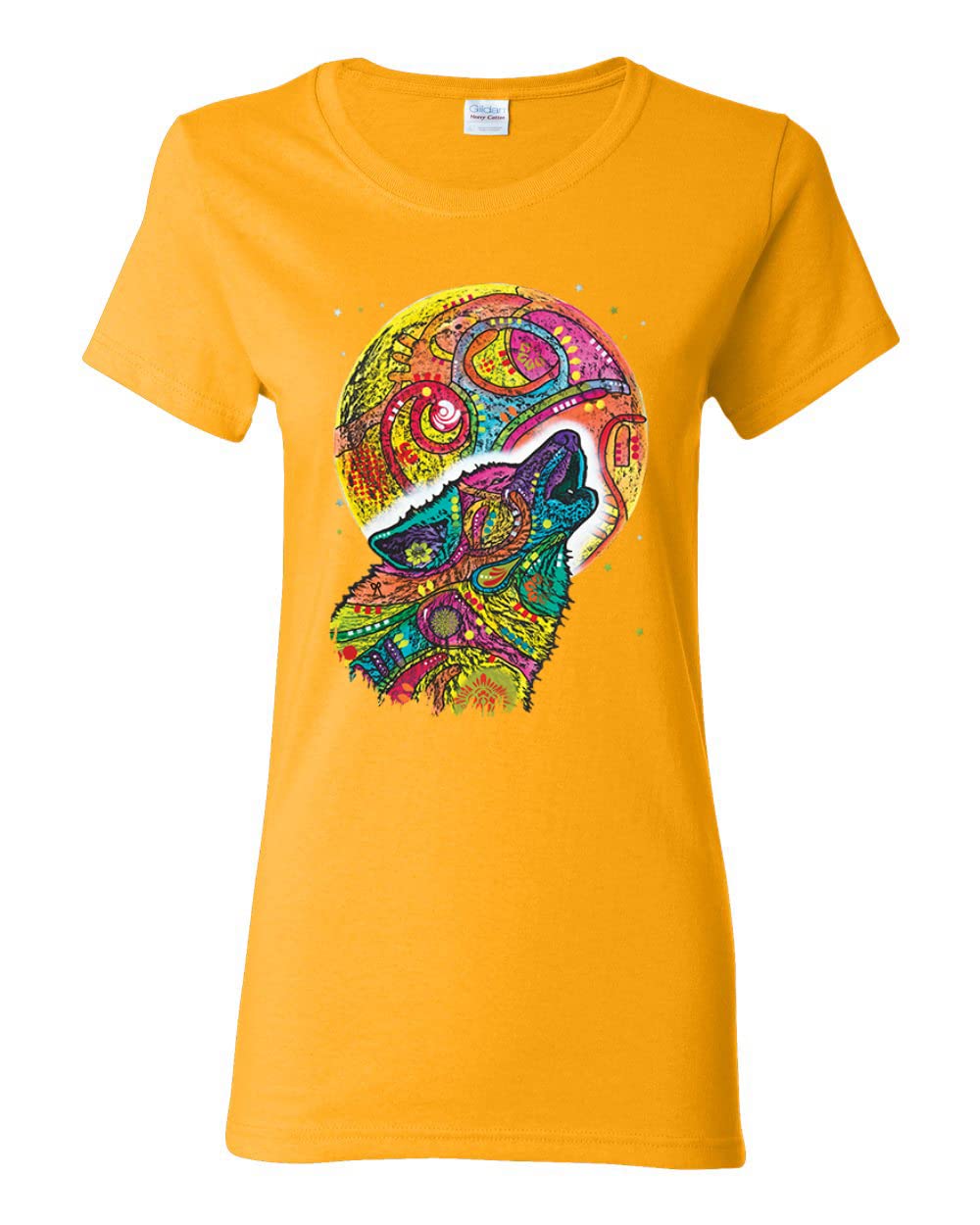 Dean Russo Howling Wolf at Moon Graphic T-Shirt for Women - Animal Lover Art Tee - Casual Wear, Gift for Wolf Lovers, Outdoor Activities & Street Style