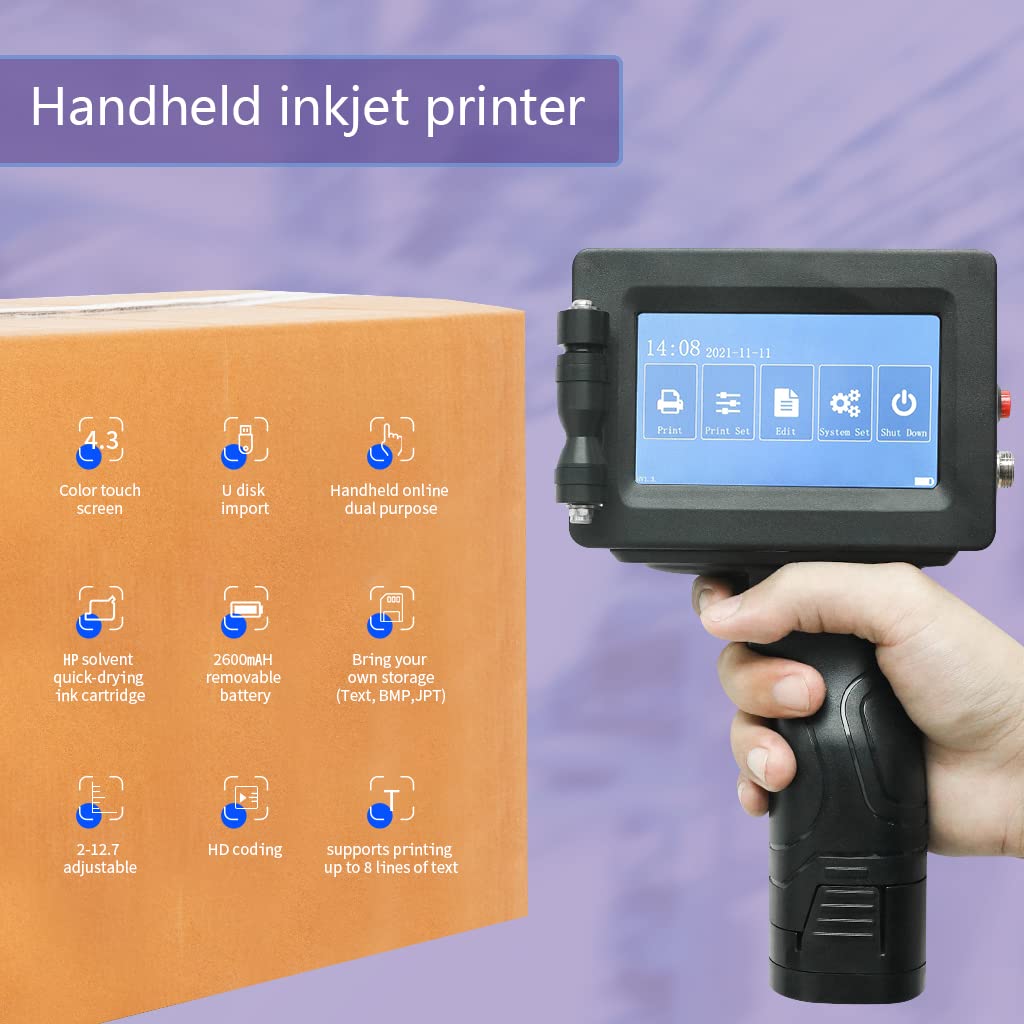 PEKOKO 4.3 Inch HD Touch Screen Handheld Inkjet Printer - Portable Label Printer with Quick-Drying Ink Cartridge for Barcode, QR Code, Logo, Production Date & Serial Number Printing - Ideal for Warehouse, Retail & Industrial Labeling