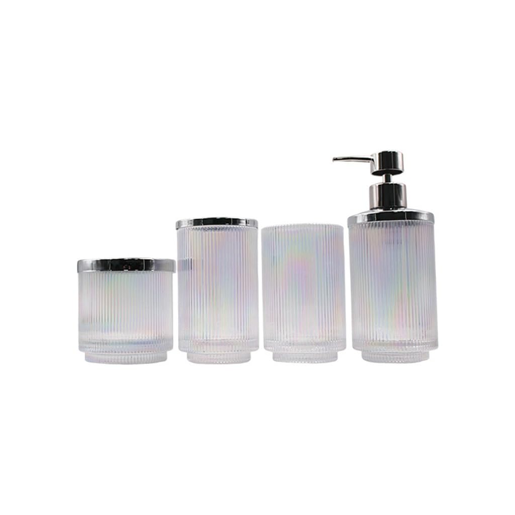 Premium 4-Piece Glass Wash Set with Vertical Stripes for Bathroom & Home - Perfect for Shower, Sink, and Countertop Organization