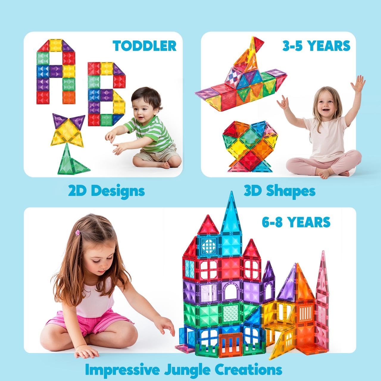 SYNCFUN 110PCS Magnetic Building Blocks for Kids - STEM Educational Construction Toys with 3D Vehicle Tiles - Sensory Learning Toys for 3 4 5 6 7 Year Old Boys & Girls - Perfect Birthday Gift for Creative Play & Early STEM Development