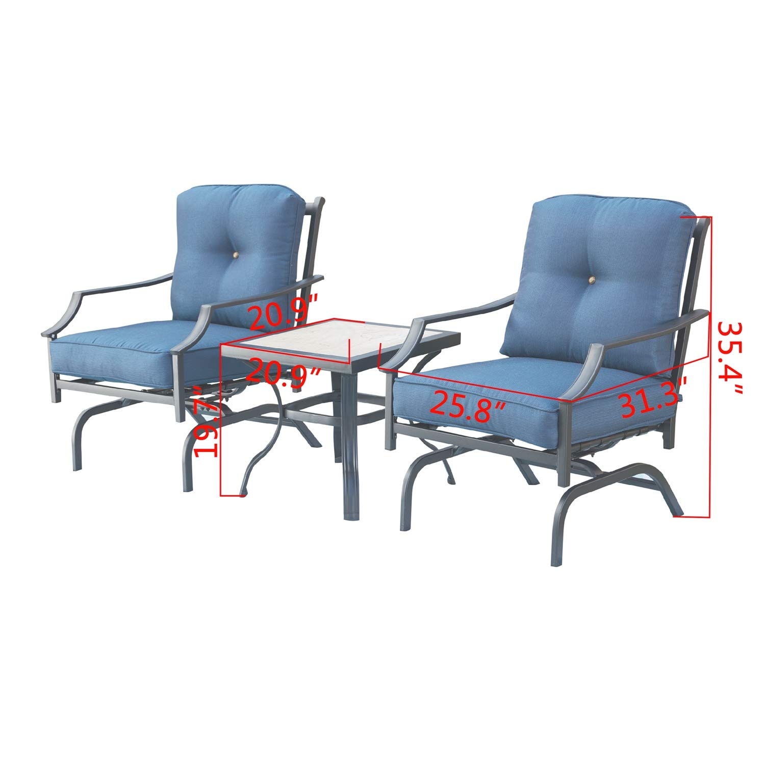 Outdoor Bistro Table Set with 2 Chairs & Coffee Table - Metal Patio Furniture for Garden, Balcony, Deck (Blue) | Perfect for Small Spaces, Outdoor Dining & Relaxing