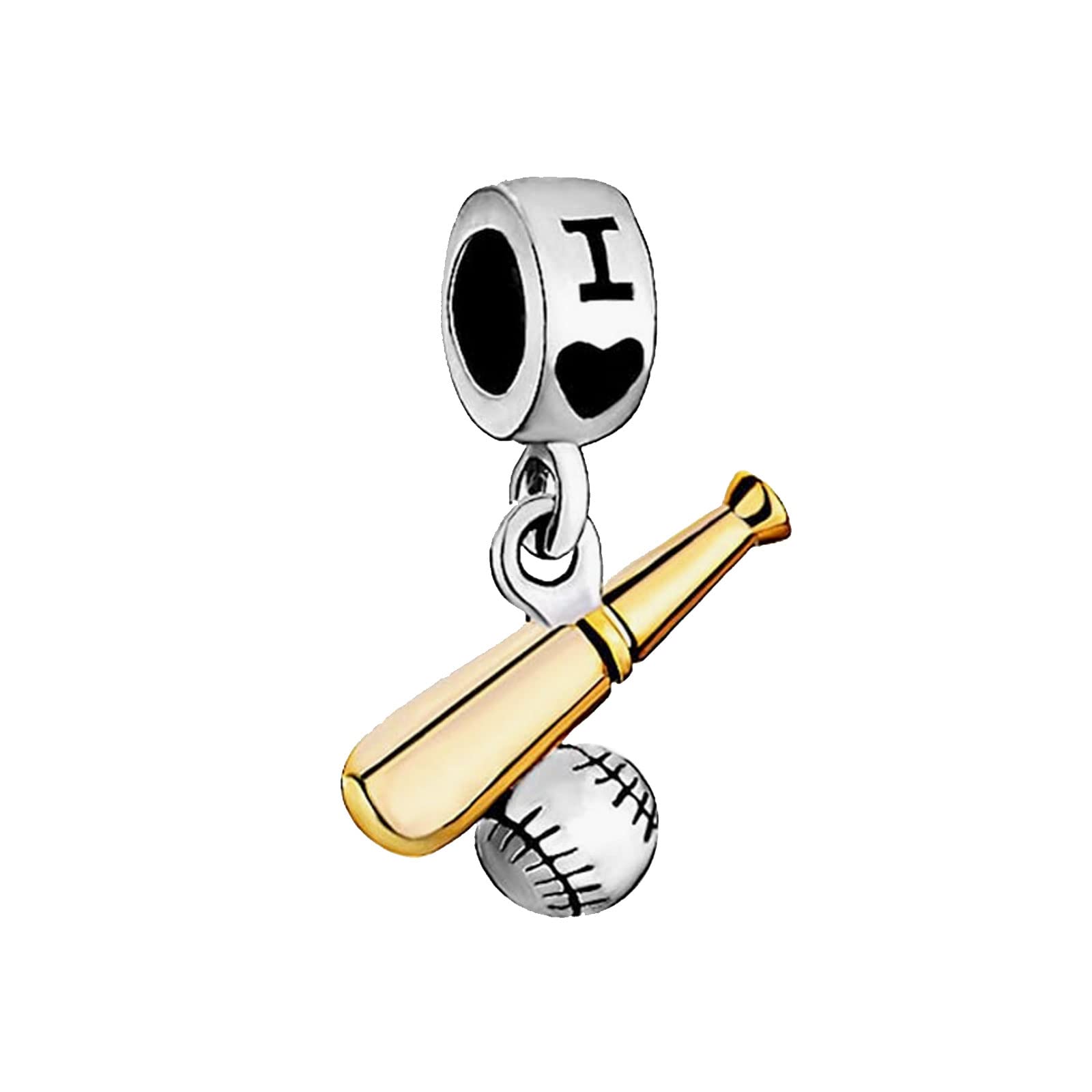 KunBead Baseball Heart Charm - Gold Tone Dangle Pendant for Pandora Bracelets & Necklaces - Perfect Birthday Gift for Women - Ideal for Sports Fans & Jewelry Lovers