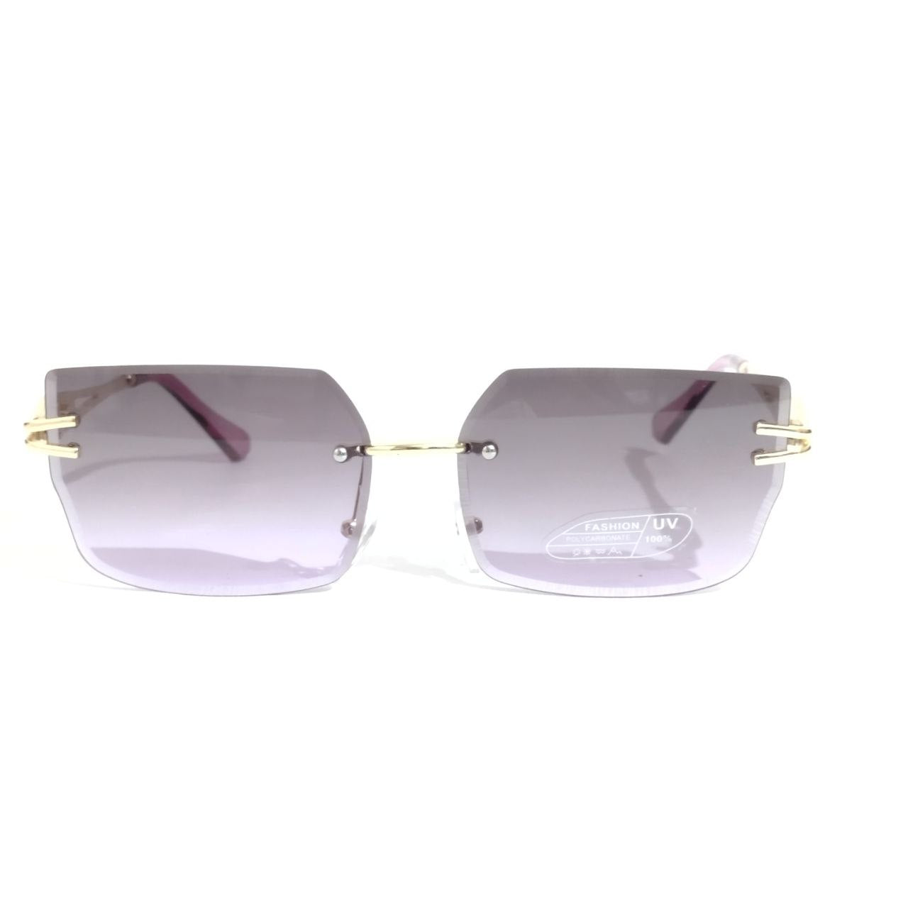 Stylish Purple Lens Gold Frame Rimless Sunglasses for Women & Men - Perfect for Beach, Driving, and Outdoor Activities