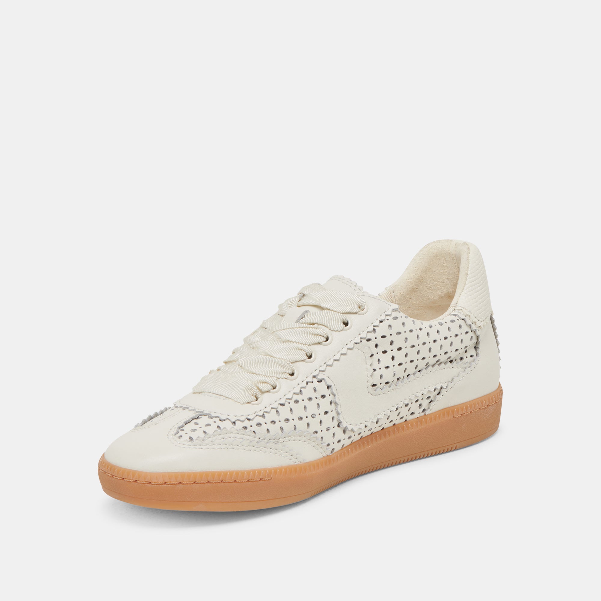 Notice Eyelet Perf Sneakers - White Leather Casual Shoes for Women | Comfortable & Stylish for Walking, Running & Everyday Wear