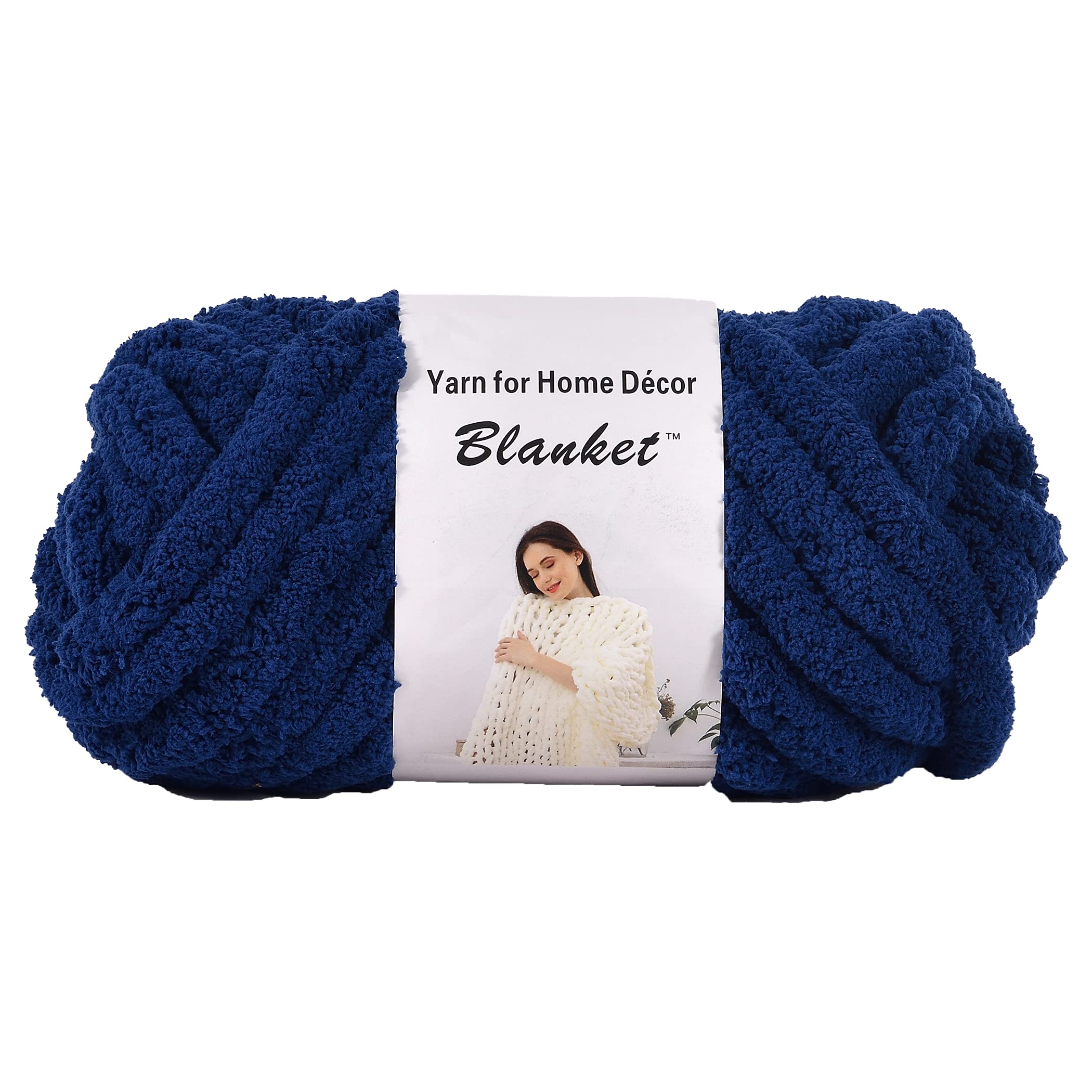 Chunky Chenille Yarn for Arm Knitting - Soft Bulky DIY Knitting Yarn for Blankets, Cushions, Scarves & Home Decor (Navy Blue, 250g/0.55 lb, 24 Yards) - Perfect for Cozy Winter Crafts & Gift Making