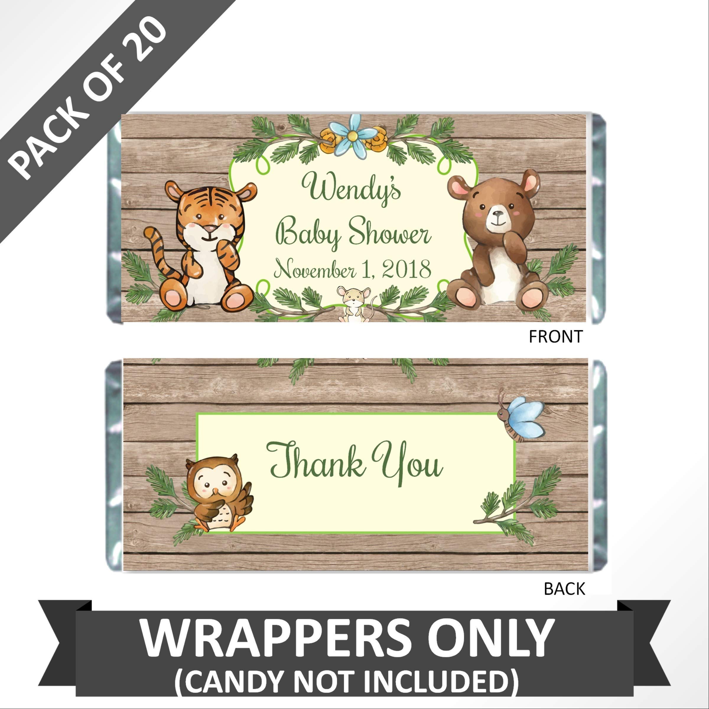 Personalized Rustic Woodland Baby Shower Favors - Custom Chocolate Bar Wrappers (Pack of 20) - Perfect for Gender Reveal Parties, Baby Showers & Nursery Decor