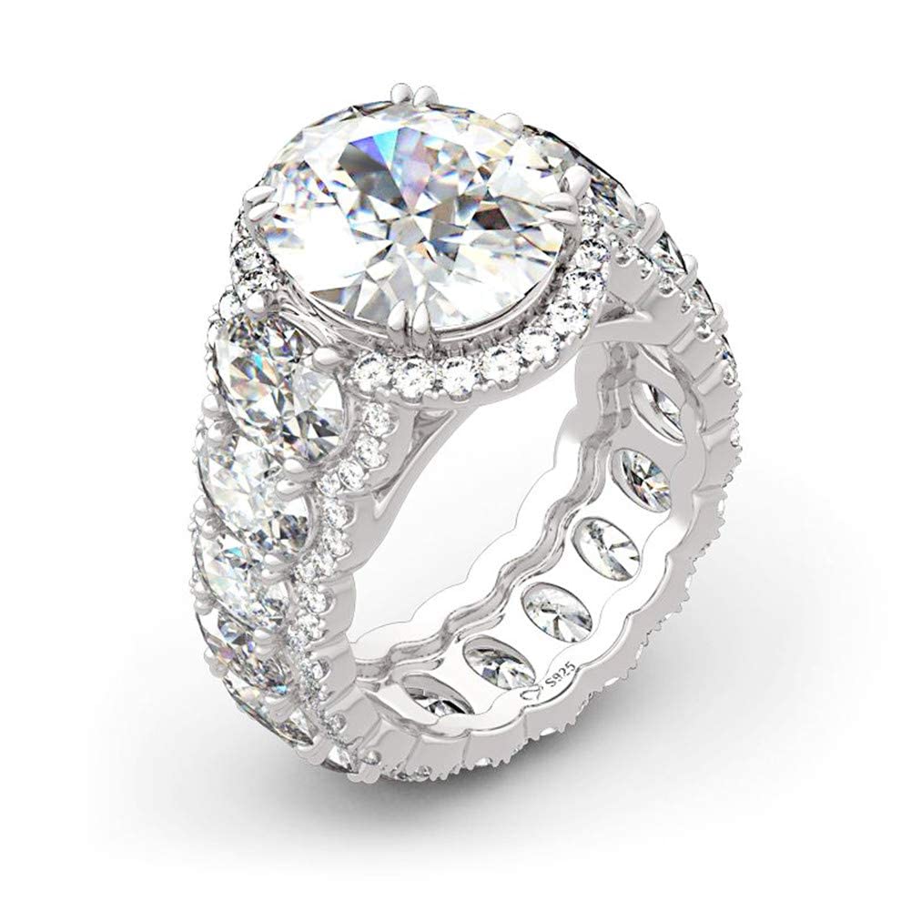 8.2 Carat Oval Cut Cubic Zirconia Halo Engagement Ring for Women - Sterling Silver CZ Solitaire Wedding Band, Romantic Jewelry Gift for Anniversary, Proposal, Bridal, Valentine's Day