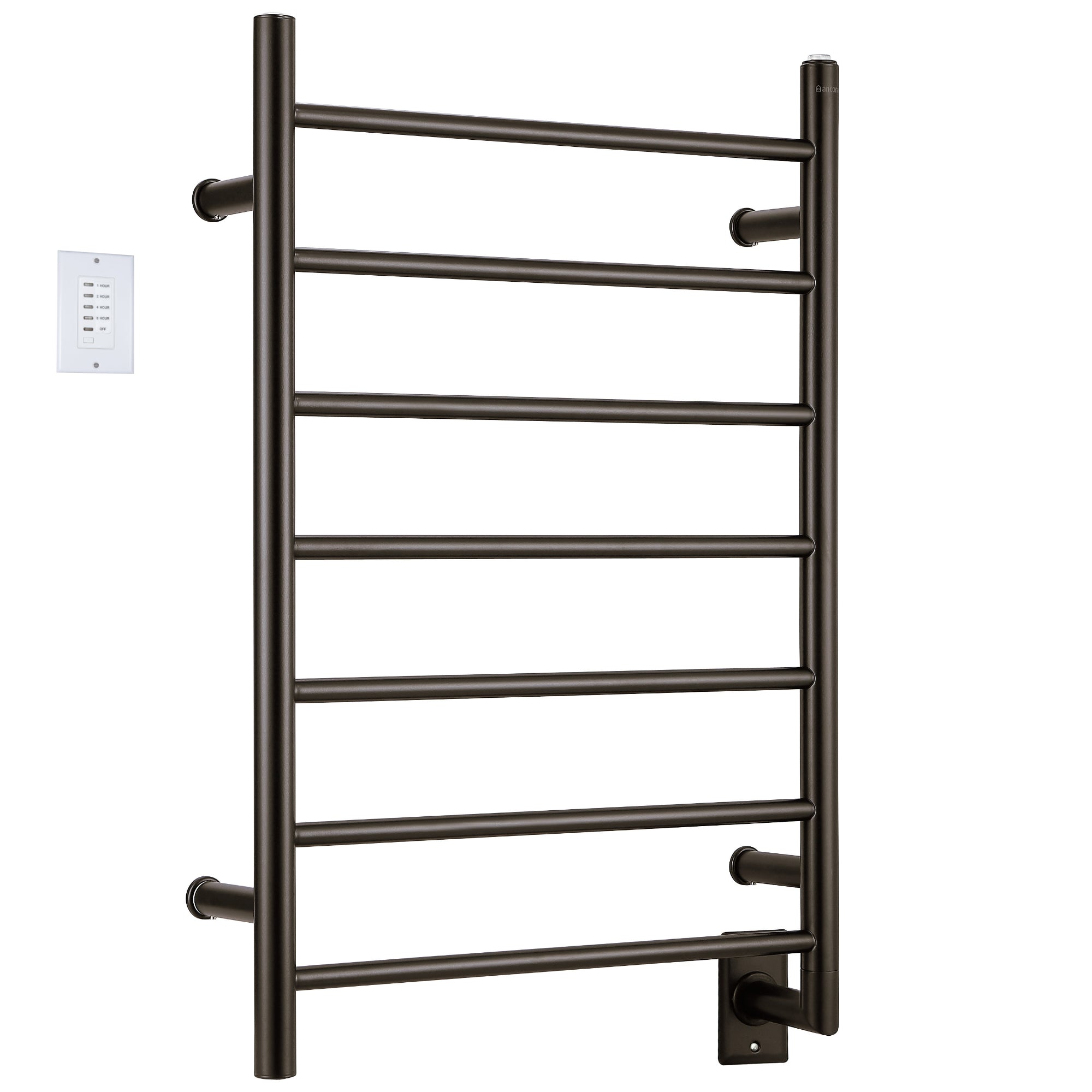 Ancona Comfort 7 Bar Hardwired Towel Warmer with Digital Countdown Timer - Oil Rubbed Bronze Finish - Perfect for Bathrooms, Spas & Luxury Home Heating - Fast Warm Up & Energy Efficient Design