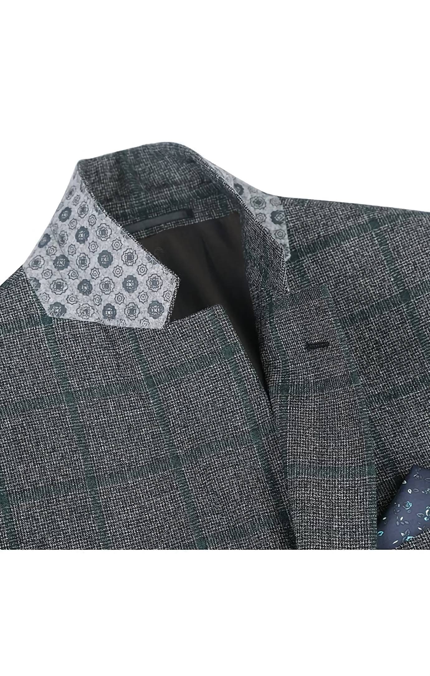 Wool Blend Plaid Pattern Regular Fit 2 Button Blazer in Grayish Brown | Men's Business Casual Jacket for Office, Wedding & Formal Events