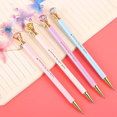 ZEHO 2-Pack 0.7mm Metal Mechanical Pencils with Crystal Diamond Top - Cute Automatic Pencils for Girls, Butterfly Design (Random Color) - Perfect for School, Office, Drawing & Gift Giving