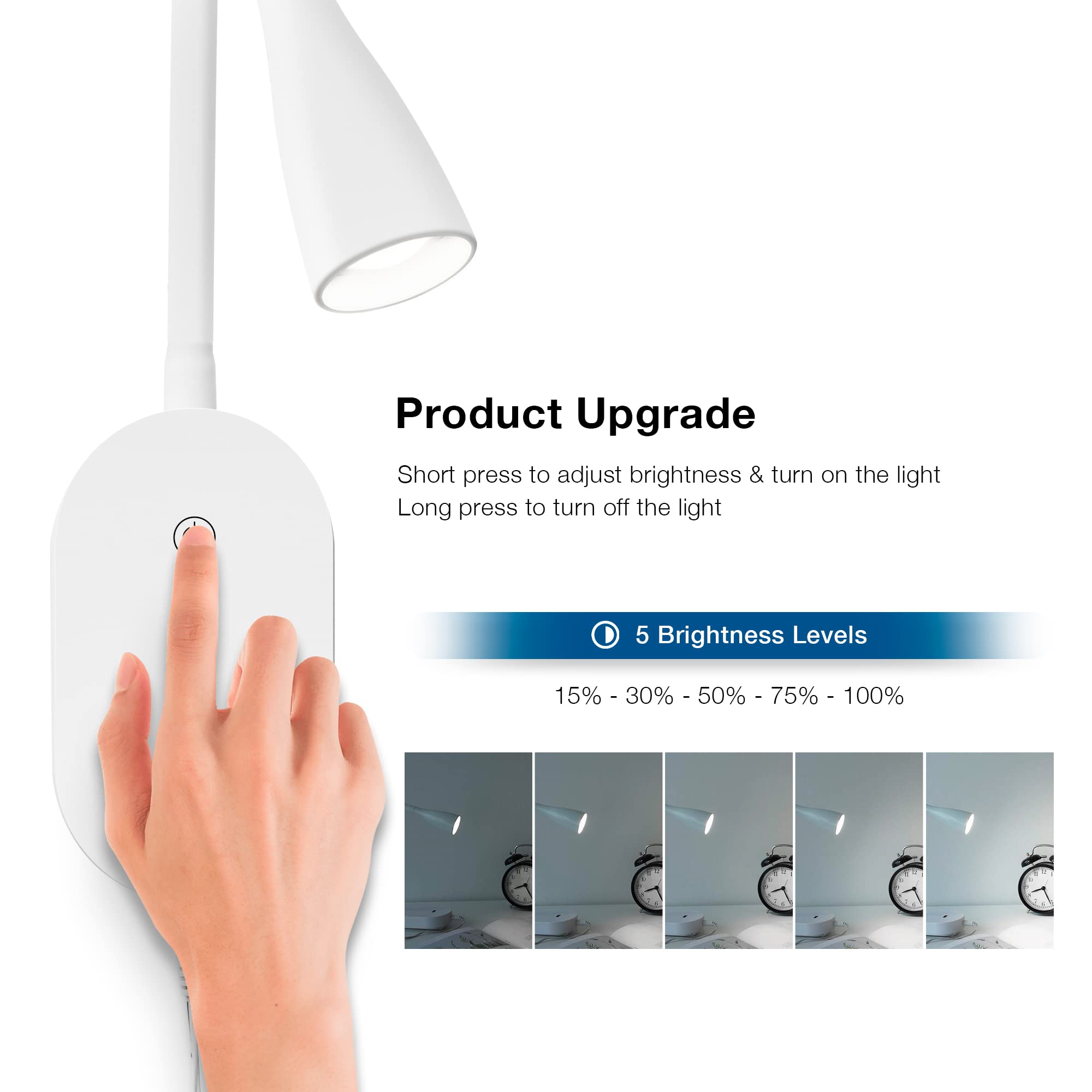 LED Reading Light Set - 1 Wall Mount & 1 Book Lamp Bundle for Bedside, Study Desk & Night Reading | Energy Efficient LED Task Lighting