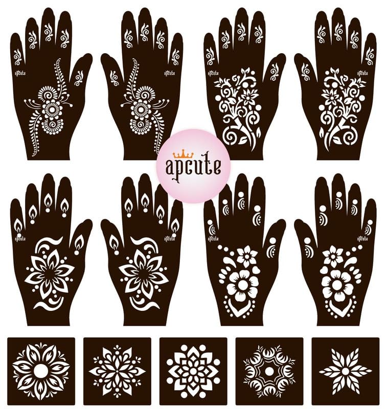 APCUTE 13-Piece Mehndi Sticker Set | Temporary Henna Tattoo Stencils for Full Hand Design - Easy 4-Step Application for Girls & Women | Perfect for Weddings, Festivals & DIY Body Art