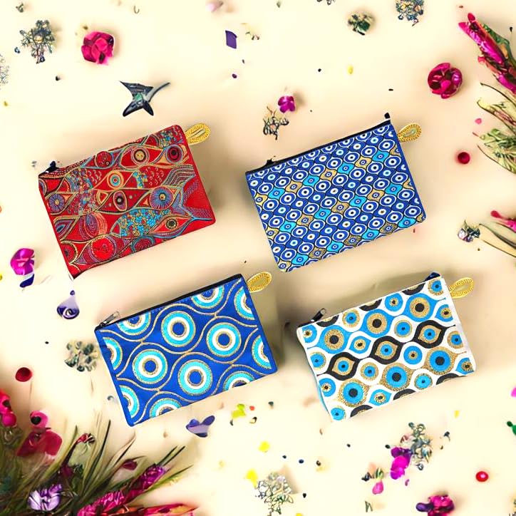 Authentic Turkish Woven Purse for Women - Stylish Patterned Zipper Pouch with Keyring, Perfect as Coin Wallet, Makeup Bag & Hip Purse | Great for Travel, Shopping & Everyday Use